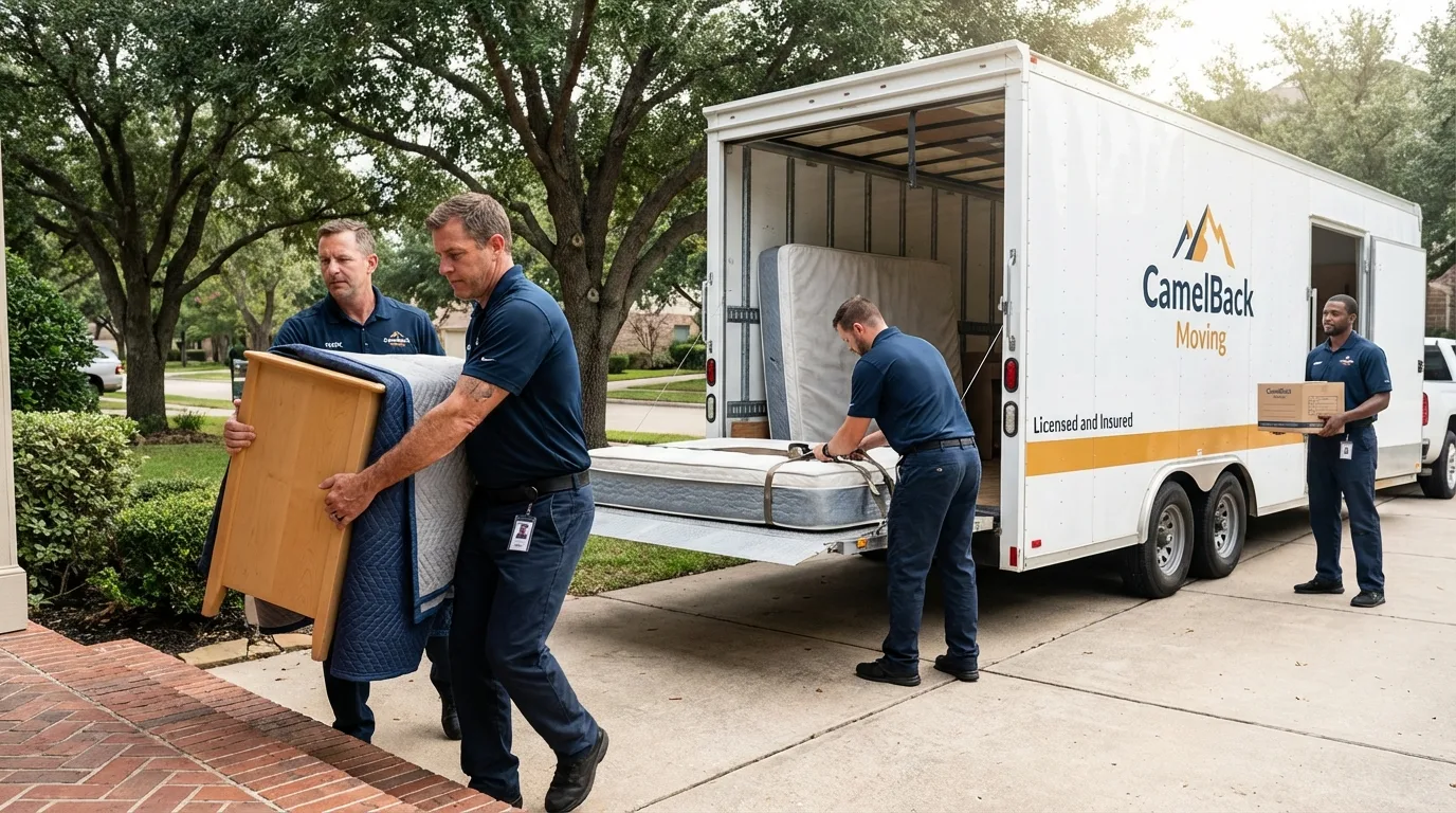 Crew loading residential truck for cross-state move from Castle Dale, UT