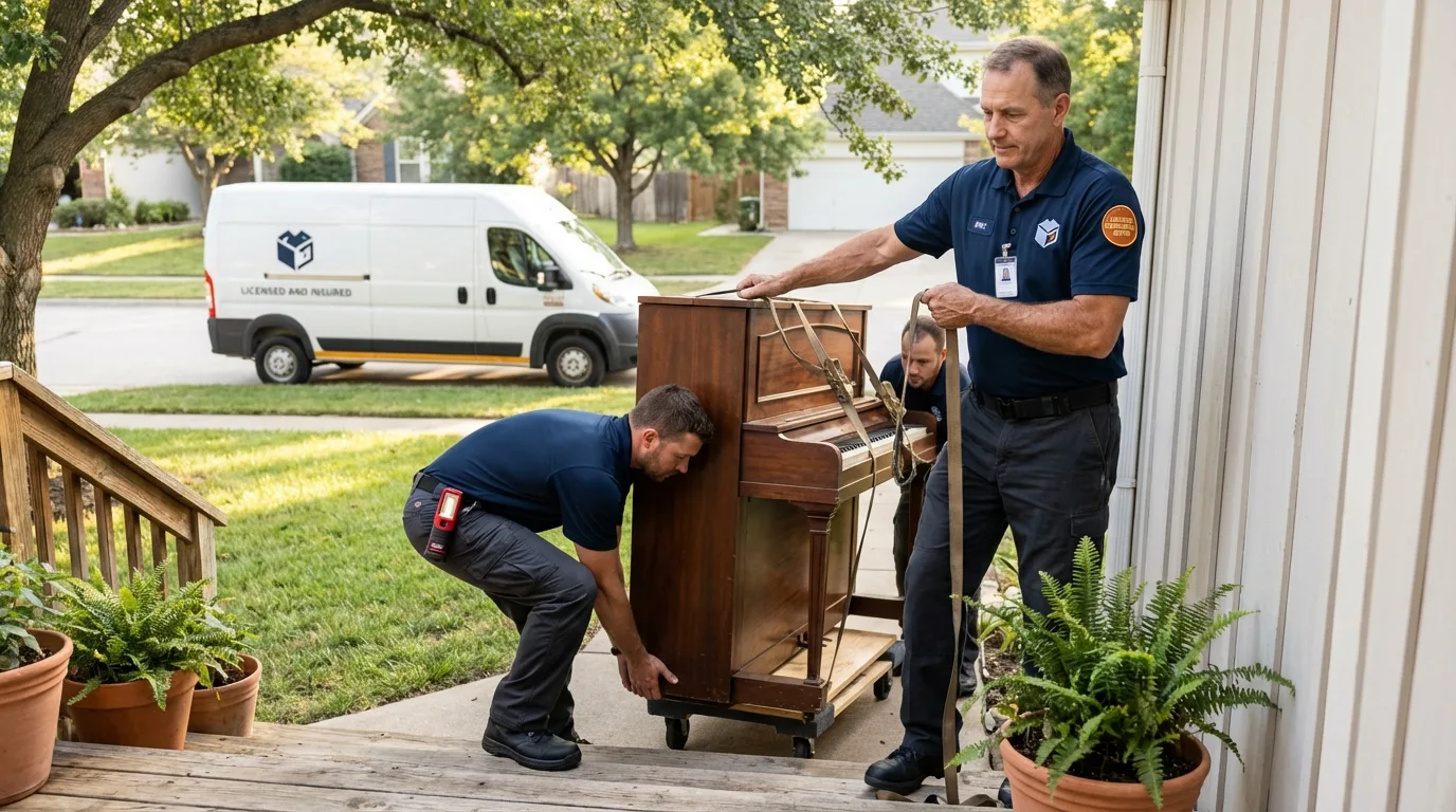 Licensed piano movers securing grand piano in Castle Dale, UT