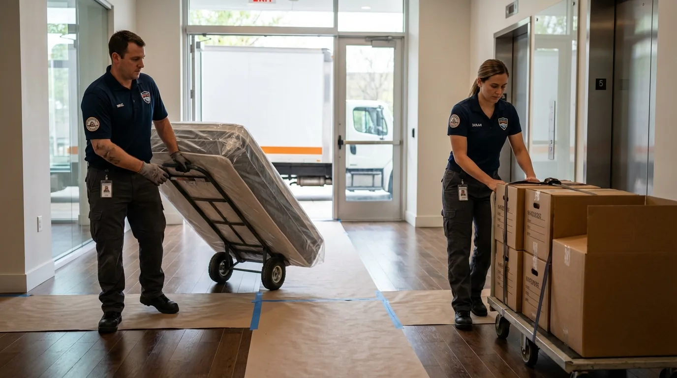 Professional apartment movers loading elevator in Castle Dale, UT